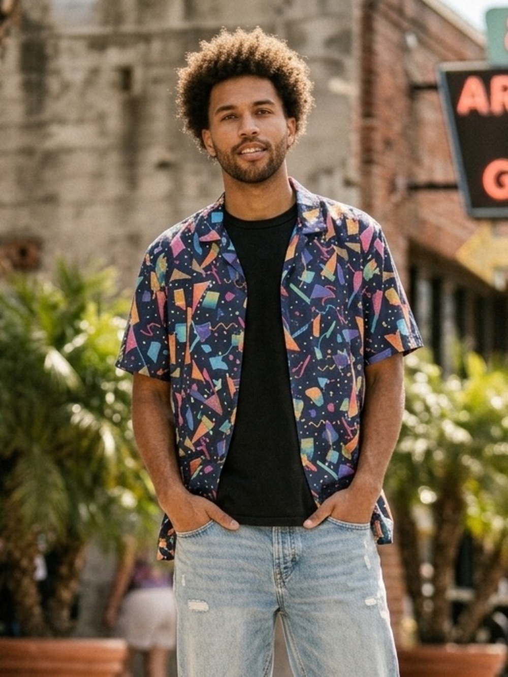 Vapor95 Shirt City Bus Vaporwave Mens Retro Hawaiian Multicolored Shirt